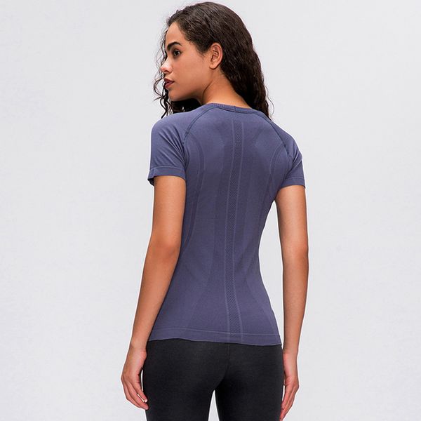 

2020 spring and summer new ladies short-sleeved round neck sports t-shirt running fitness shirt slim breathable yoga short sleeve -028, Gray;blue