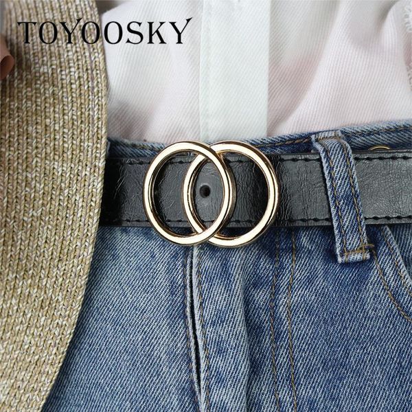

belts toyoosky designers women pu round buckle simple thin belt for jeans dress all-match female cinturon mujer, Black;brown
