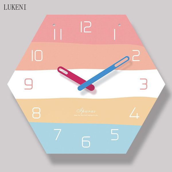 

wall clocks rainbow gradient hexagonal 14-inch lanyard clock home decor
