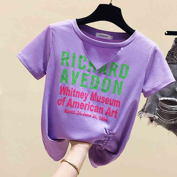 

women's t-shirt hollow out mesh patchwork t women print letter cotton woman summer tshirt korean style tee femme 5m16, White