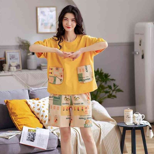 

bzel summer pajamas comfort womens sleepwears cotton yellow casual home suit shorts pijamas set soft nightwear pyjamas mujer, Black;red