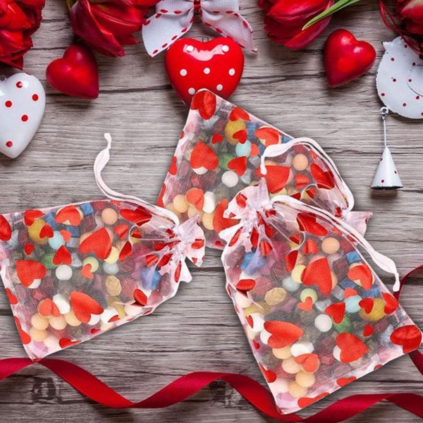

gift wrap heart-shaped organza packaging bag wedding favor bags jewelry pouches with drawstring for party birthday 100pcs
