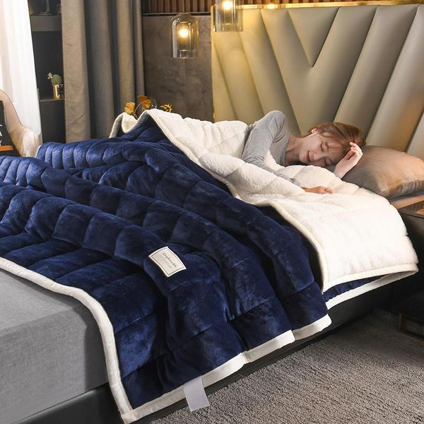 

blankets double-sided thick lamb cashmere velvet blanket three-layer quilted home sleeping quilt winter warm bed cover