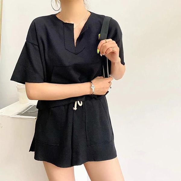 

women's tracksuits women casual two-piece suit set ladies summer streetwear sets short sleeve irregular collar t-shirt and drawstring s, Gray