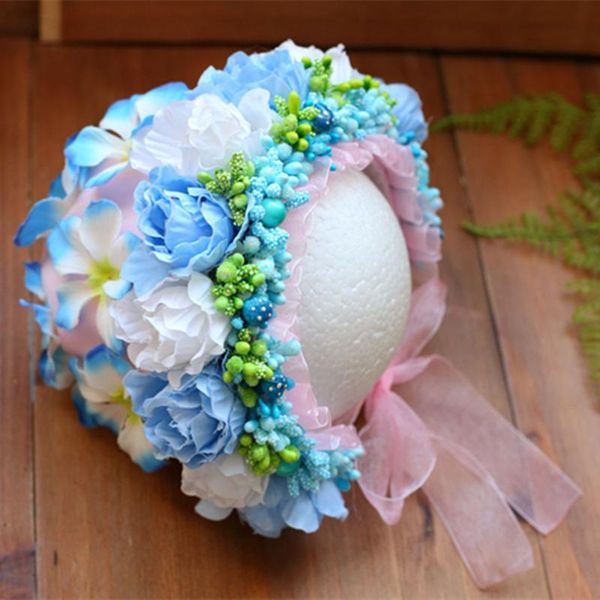 

baby floral bonnet handmade flower hat pography props blue ruffle infant cap girl hats shower gift caps &, Yellow