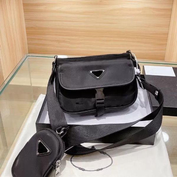 

2-pc designer men's nylon briefcases black crossbody shoulder bags small briefcase men cross body fashion purse triangle 656567