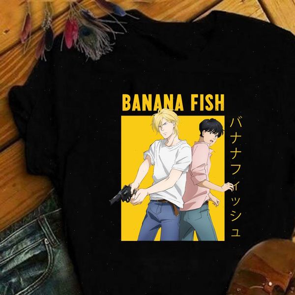 

funny japan anime banana womens t shirts fish manga streetwear short sleeve graphic tees, White