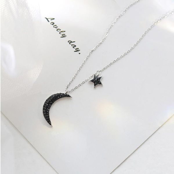 

lockets pendant 925 sterling silver black moon and star classic long necklace women's fine jewelry fashion s925 pendants necklaces