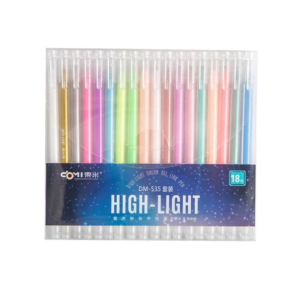 12 pçs / lote 18 cores de alta luz cor gel caneta doodle desenho cartão de saudação aquarela escova escolar material de papelaria 0155