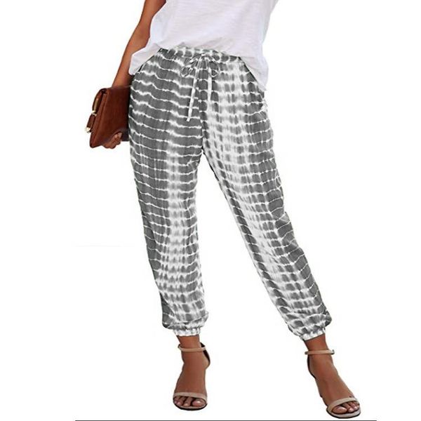 

women's pants & capris print striped tie dyed elastic with small feet, Black;white