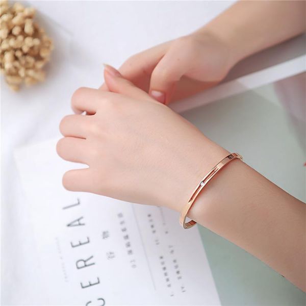 

bangle 17cm 12g korean style bracelet for women stainless steel color rose gold wedding decoration set zircon fashion jewelry, Black