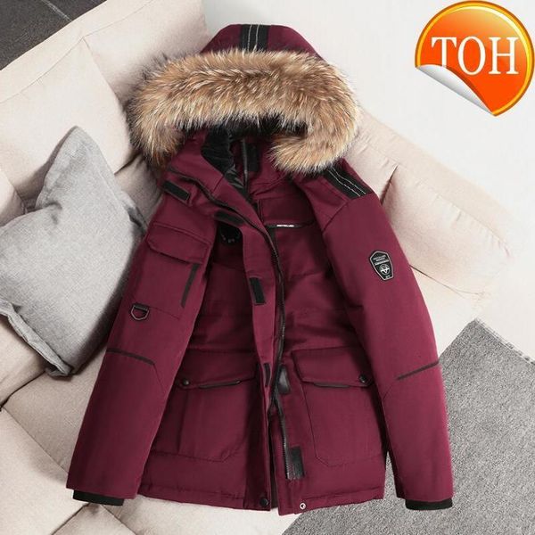 

-30 degree winter parkas jacket men 90% white duck down coat outdoor big fur collar hooded keep warm thick chaqueta hombre, Black