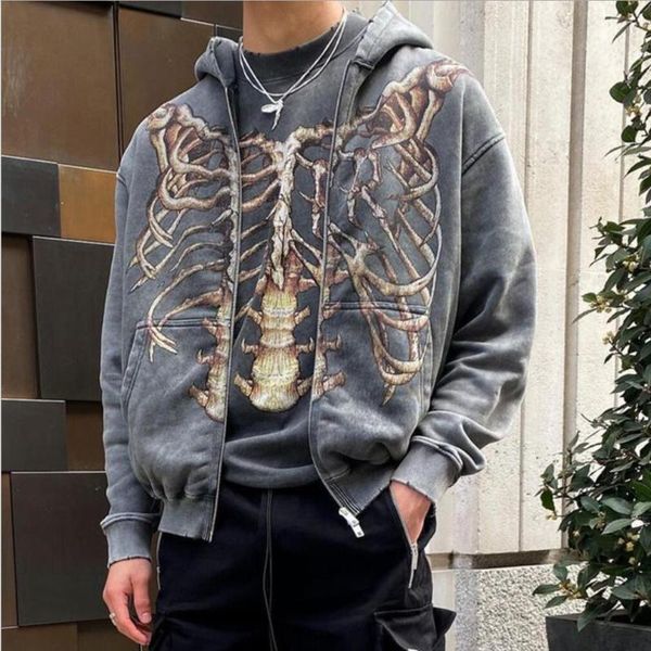 

men's jackets 2021fw represent skeleton vintage hoodie men women 1:1 pullover 3d rib spine graphic pullovers sweatshirts, Black;brown