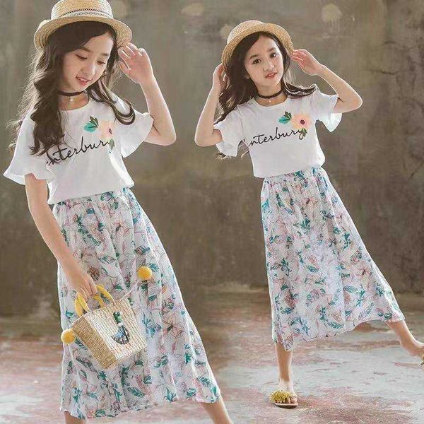 

girls sets of 2020 summer new casual wide leg pants short sleeved suit girls casual printing of sets 11-12 years children's sets, Red;yellow