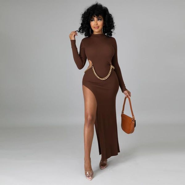 

casual dresses 2021 qiu dong fund temperament commutes pure color high collar long sleeve tight fork dress, Black;gray