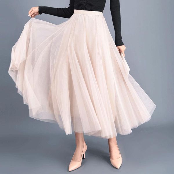 

skirts mozuleva beige gray pink maxi long skirt autumn winter womens 2021 tulle party mesh a-line female jupe longue, Black