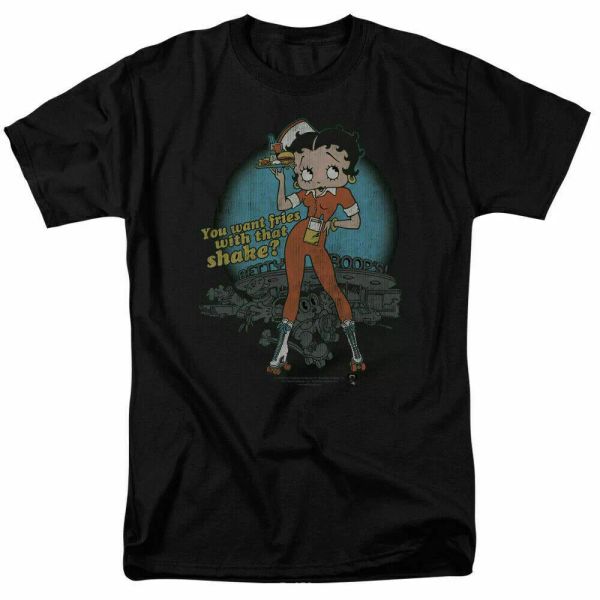 

betty boop fries with that t shirt mens licensed cartoon merchandise black, White;black