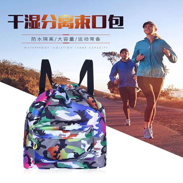 

wet and dry separation waterproof swimming bag large capacity nylon gym bags drawstring backpack men women's