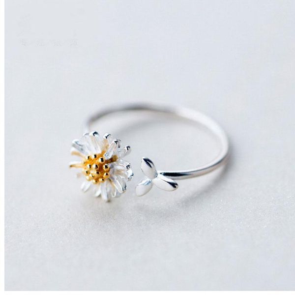 

cluster rings korean style daisy flower elegant opening women adjustable wedding party engagement finger statement jewelry gift, Golden;silver