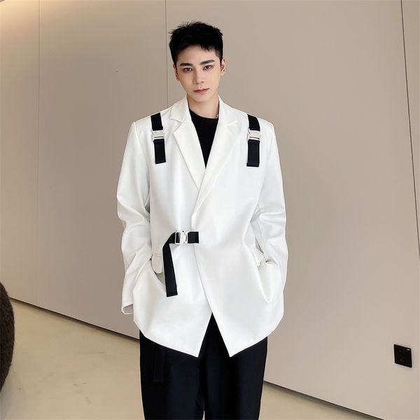 

men's suits & blazers net celebrity ribbon buckle coat blazer men streetwear fashion show women oversize hip hop jacket man tj2r, White;black