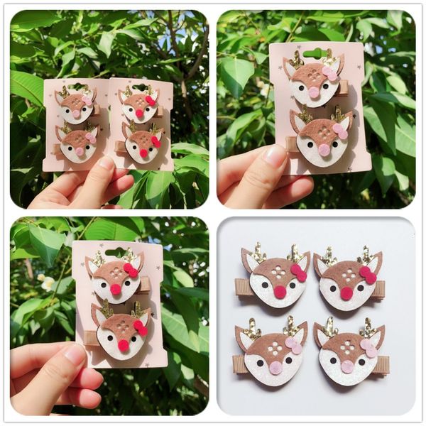 

10sets fashion cute glitter reindeer hairpins felt animal barrettes xmas new year headwear princess boutique hair accessories for girls, Slivery;white