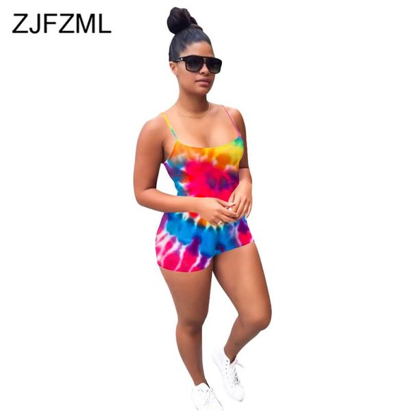 

bodycon tie dyeing printed playsuits spaghetti strap sleeveless scoop neck bodysuits summer push up backless women rompers women's jump, Black;white