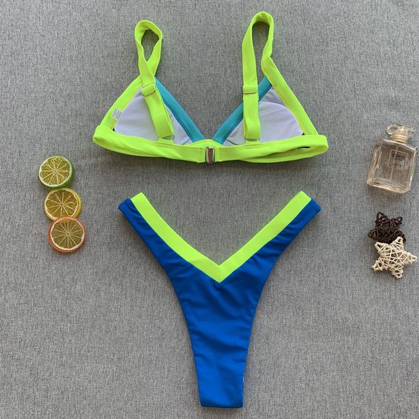 

high cut patchwork 2021 bandeau swimsuit female push up swimwear v bottom bathing suit women brazilian bikini setb
