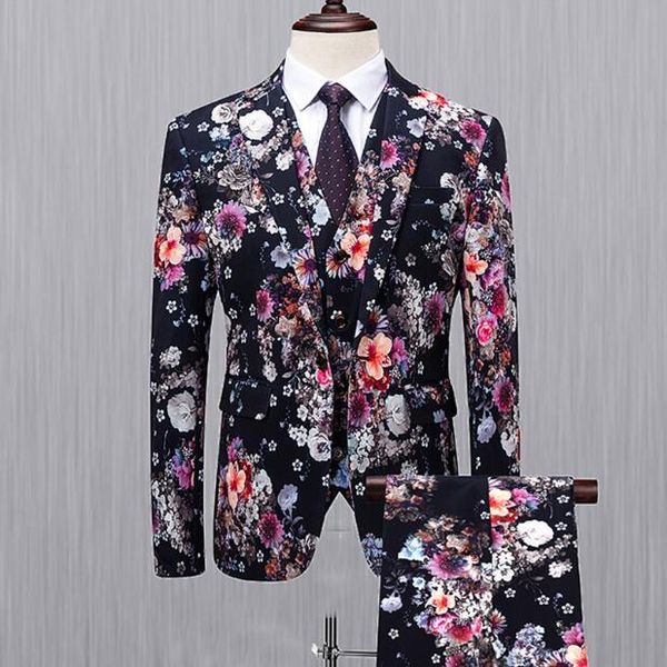 

( jacket + vest pants ) 2021 men's fashion boutique printing wedding dress suit three-piece male formal business casual suits & blazers, White;black
