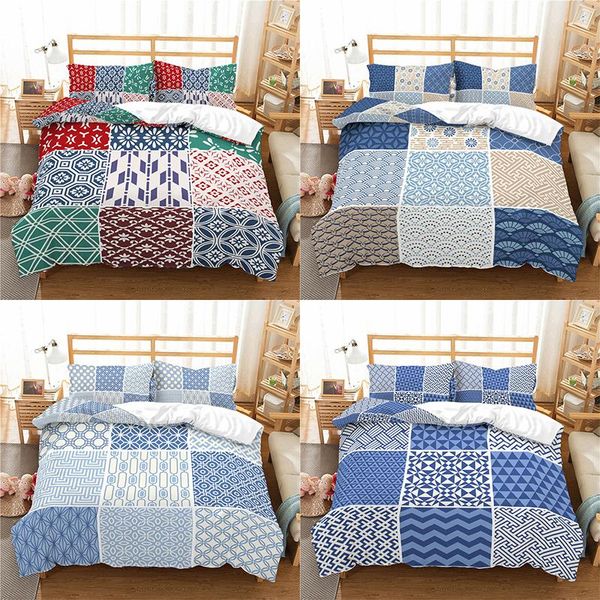 

bedding sets home textile luxury 3d plaid print 2/3pcs comfortable duvet cover pillowcase  and king eu/us/au size