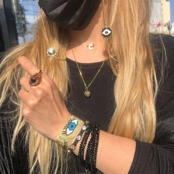 

beaded, strands multilayer handmade woven evil eye bracelet crystal beaded set black miyuki rice bead women jewelry