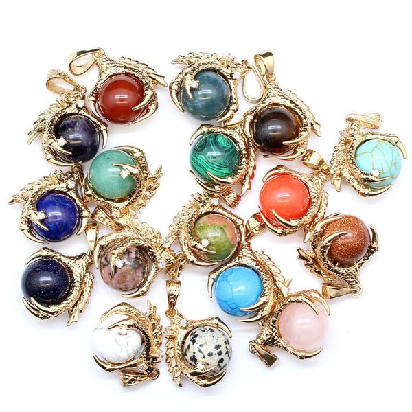 

dragon claw round stone rose quartz crystal charms pendant healing pink crystals stone fashion jewelry making wholesale, Bronze;silver