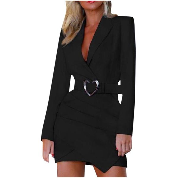 

casual dresses fashion women dress solid turn down neck long sleeve asymmetrical work formal clothes vestidos mujer, Black;gray