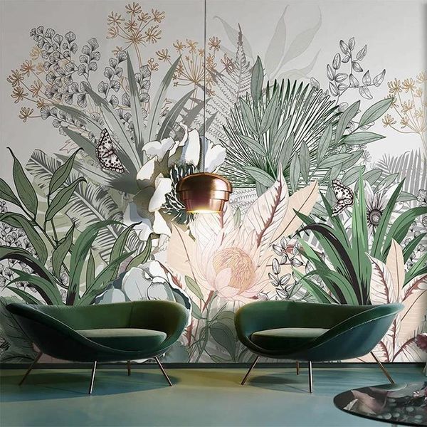

wallpapers custom mural wallpaper nordic hand painted tropical plants rainforest palm leaves abstract plant indoor background wall paper 3d