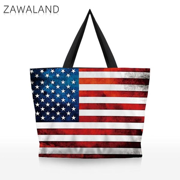 

duffel bags zawaland usa country flag print bag for traveling canvas zipper casual tote reusable workout handle women shoulder