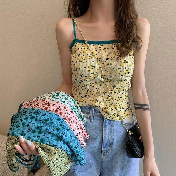 

women's tanks & camis women vintage 2000s floral pattern crop y2k aesthetics summer spaghetti strap backless cami cute sleeveless fash, White