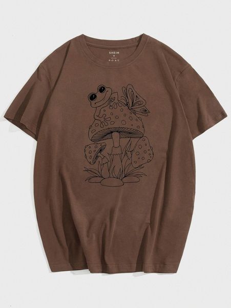 

men frog & mushroom print tee e12f#, White;black
