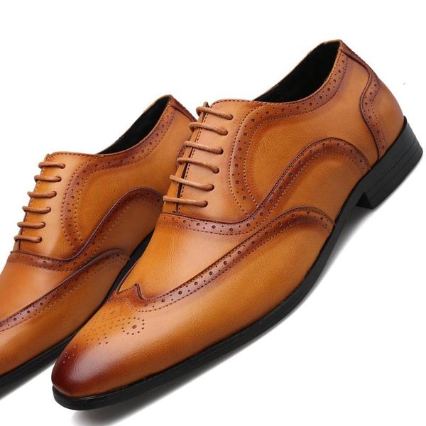 

dress shoes mens brogue designer business office lace-up loafers casual driving men's flat party genuine leather, Black