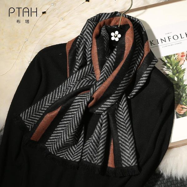 

scarves [ptah] 180*30cm men's silk scarf brand designer men fashion 100% mulberry geometric striped shawl wraps, Blue;gray