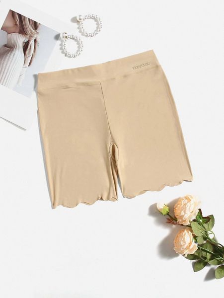 

plus plain scallop trim safety shorts i780#, Black;white