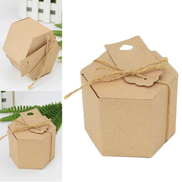 

gift wrap 1pc hexagon shape kraft paper box party wood boxes wedding candy holder with twine tag display decor