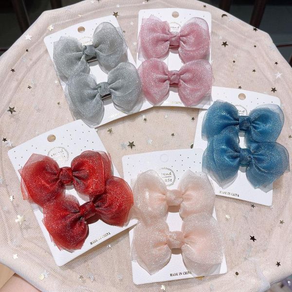 

hair accessories korean children bow hairpin lovely girl's shining grenadine hairdress clip colourful bobby pin for kid 2021, Slivery;white