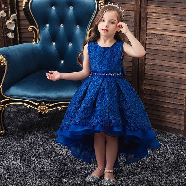 

baby girls trailing dress with beaded waistline royal blue sleeveless princess flower dresses 200, Red;yellow
