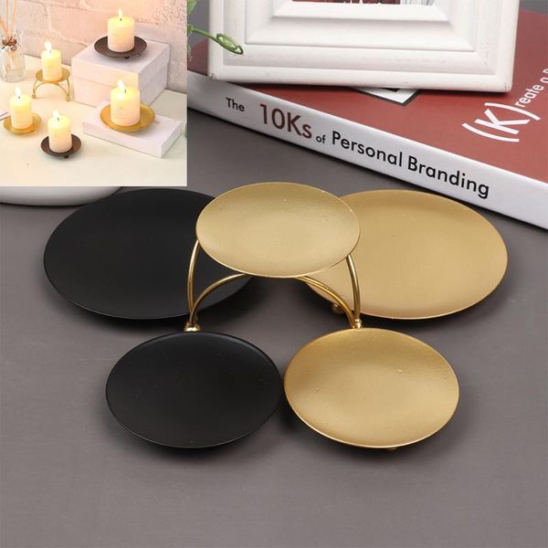 

candle holders 1/2pcs iron plate holder gold black decorative pillar candlestick for led&wax candles wedding party festival desktop