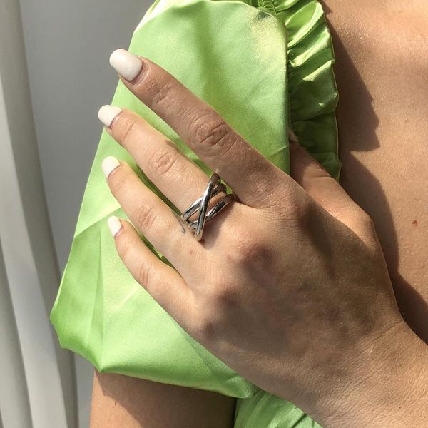

wedding rings simple hollow geometric multilayer circle cross for women men punk x-shaped metal mixed chunky wholesale jewelry, Slivery;golden