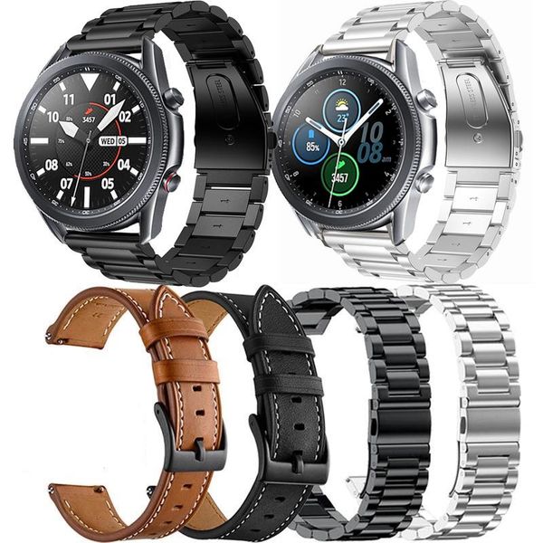 

watch bands 2pcs stainless steel and genuine leather band for samsung galaxy 3 45mm 41mm/active 2 46mm/42mm gear s3 20 22mm bracelet, Black;brown