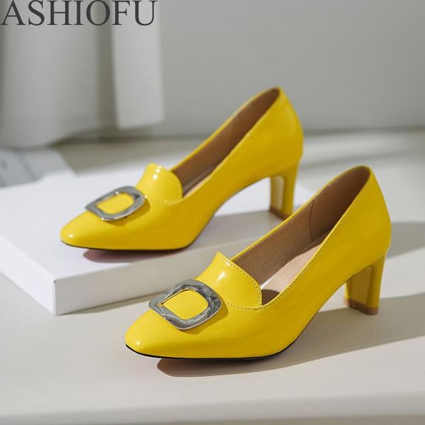

dress shoes ashiofu women mid-heel pumps square-charm slip-on party prom fashion short heel evening court, Black