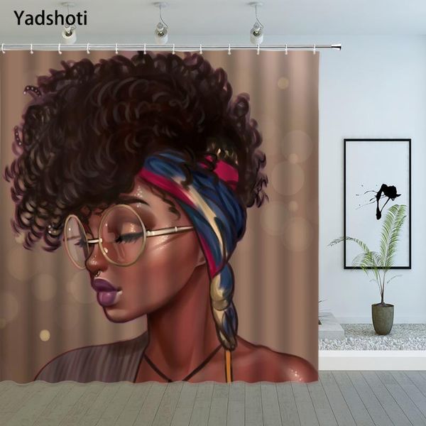 

shower curtains american girl beautiful african women wear glasses pattern bathroom decor 3d print polyester cloth curtain