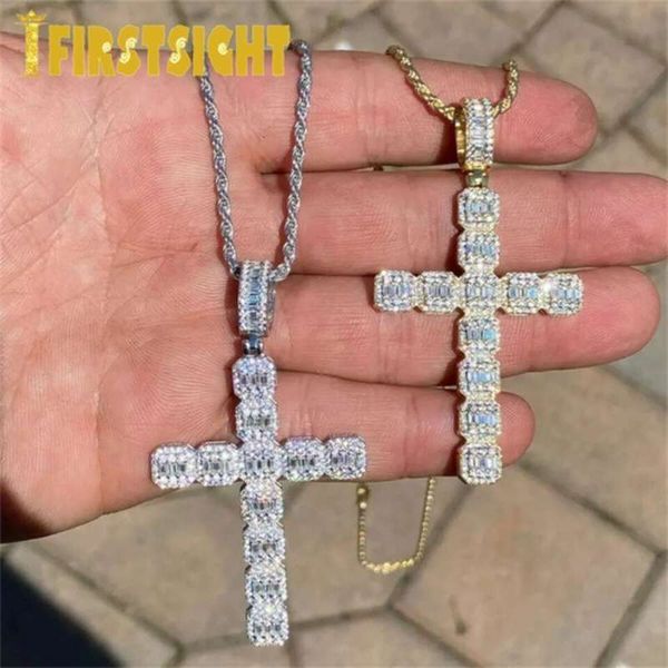 Collana con ciondolo croce CZ Colore argento 5mm Catena da tennis Ice Out Bling Cubic Zirconia HipHop Donna Uomo Gioielli 210929