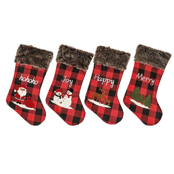 

christmas decorations stockings 18 inch plaid with plush cuff classic xmas stocking decor u90a