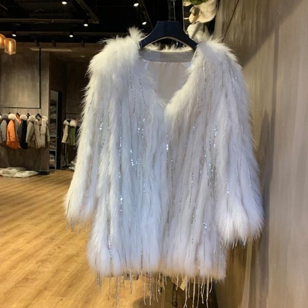 

women's fur & faux spring jacket real raccoon coats for female winter long coat women natural outwear luxury warm clothing, Black